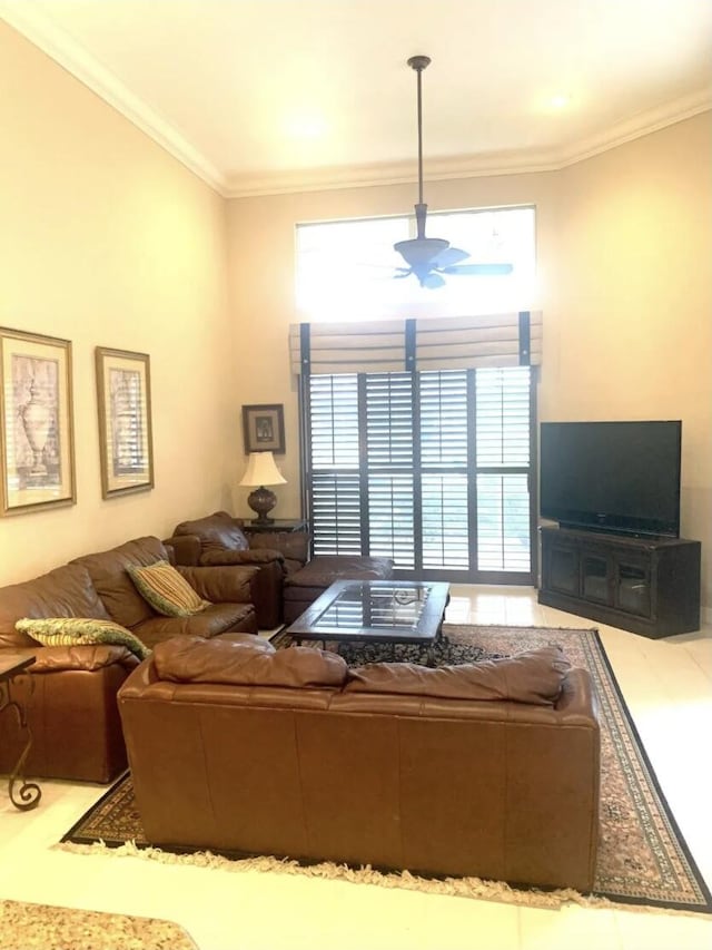 living room featuring ornamental molding