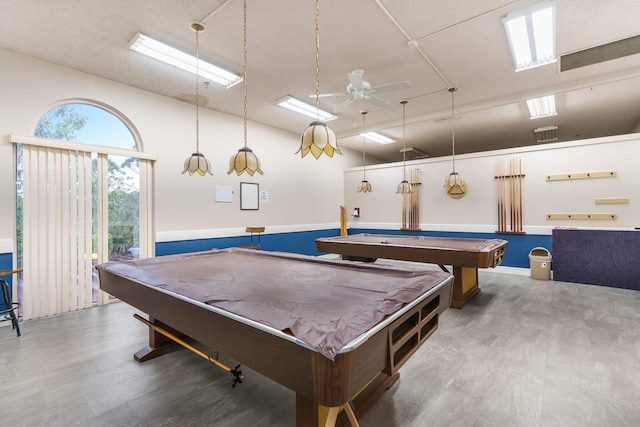 playroom featuring ceiling fan and pool table