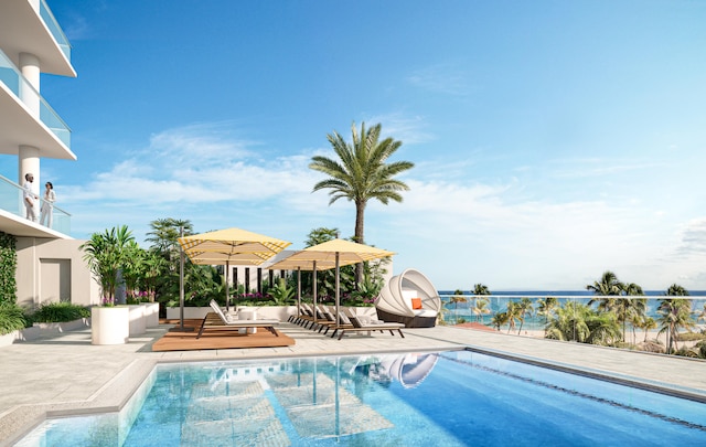 view of swimming pool featuring a patio