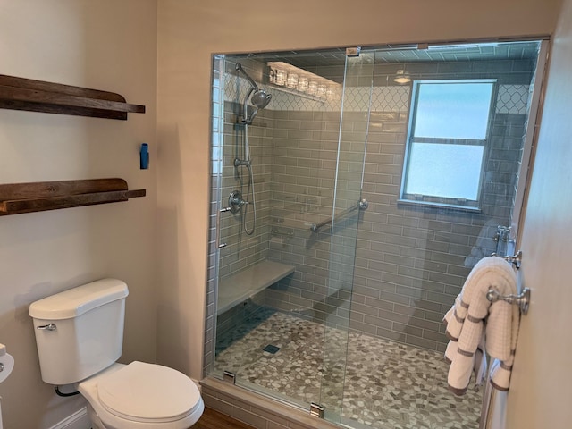 bathroom with toilet and walk in shower