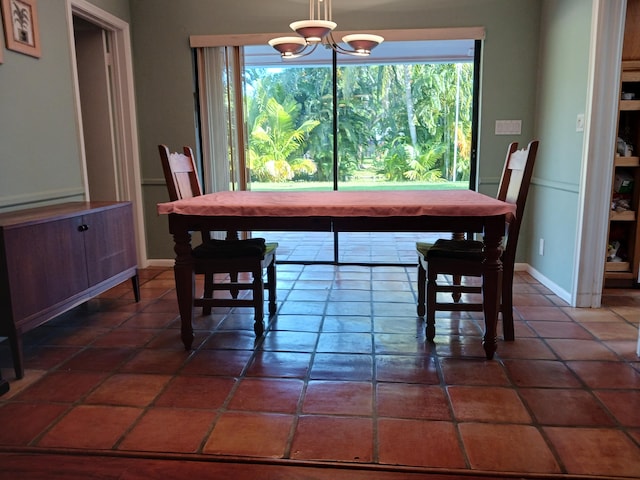 dining area featuring plenty of natural light and a notable chandelier