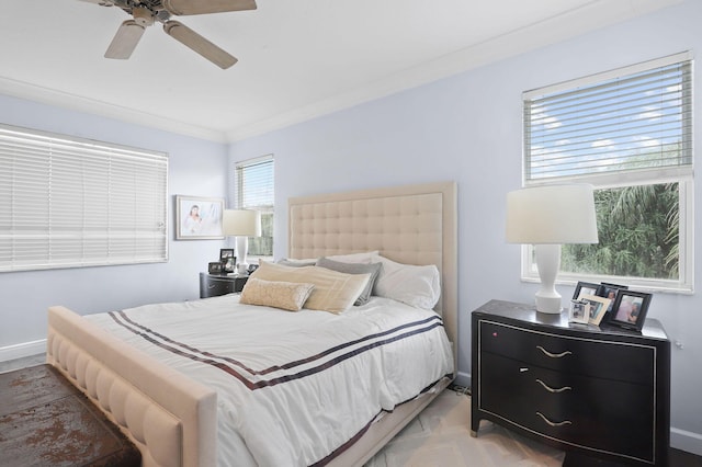 143 Isle Verde Way, Palm Beach Gardens, FL 33418 - bedroom with ornamental molding, a ceiling fan, and baseboards