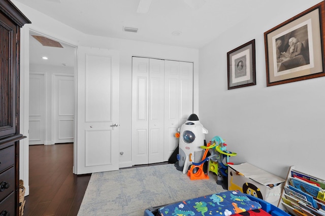 143 Isle Verde Way, Palm Beach Gardens, FL 33418 - bedroom with a closet, dark wood-style flooring, recessed lighting, and a ceiling fan
