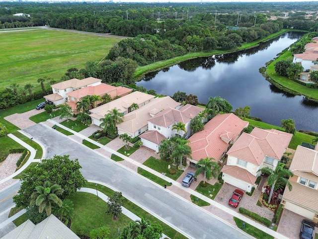 drone / aerial view featuring a water view