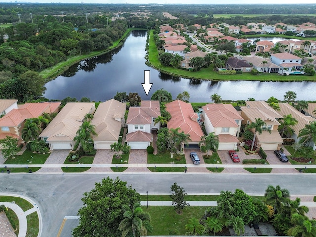 bird's eye view featuring a water view