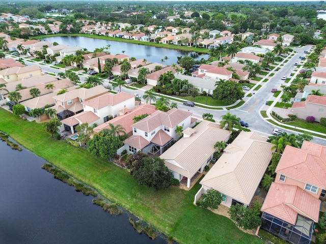 aerial view featuring a water view