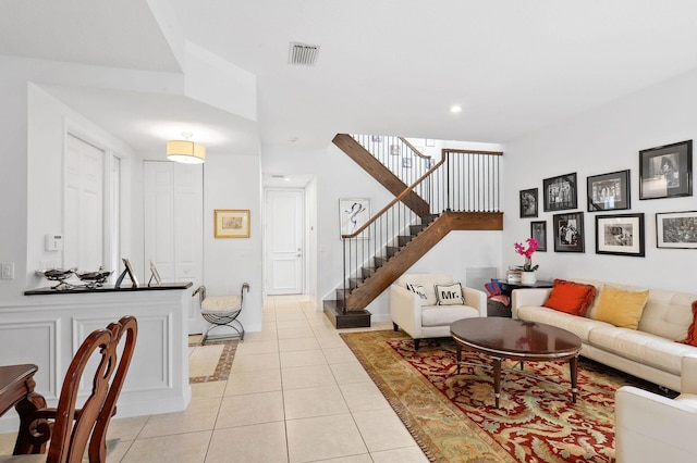 143 Isle Verde Way, Palm Beach Gardens, FL 33418 - living area with stairs, light tile patterned flooring, recessed lighting, and baseboards