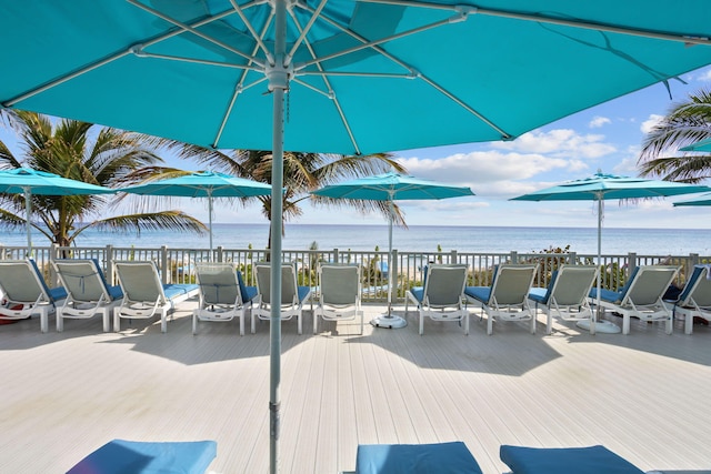 view of patio / terrace with a water view