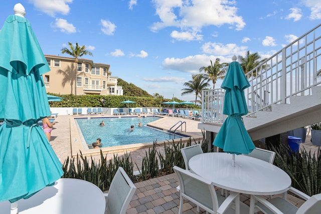 view of swimming pool featuring a patio area