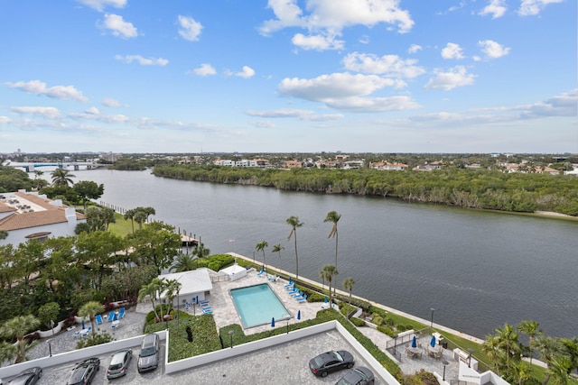 bird's eye view featuring a water view