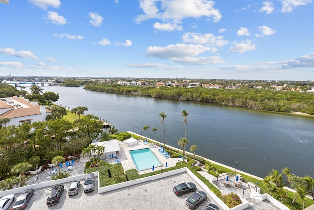 aerial view with a water view