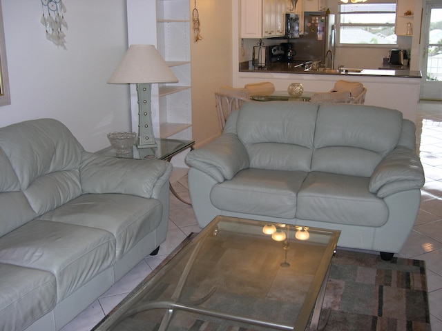 tiled living room with sink