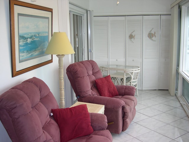 living room featuring light tile patterned floors