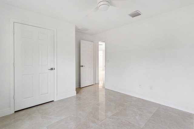 unfurnished bedroom with ceiling fan