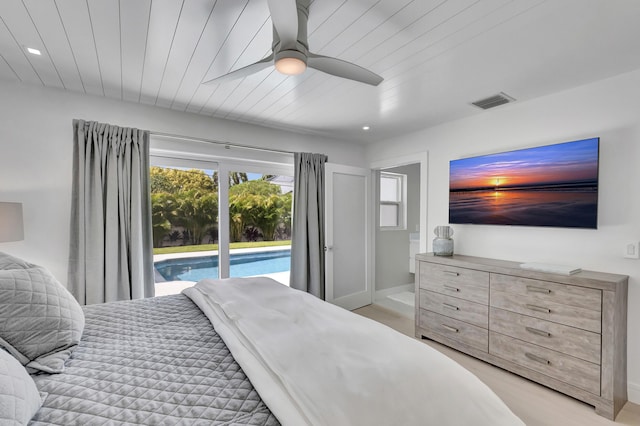 530 NW 14th St, Delray Beach, FL 33444 - bedroom featuring access to outside, light wood finished floors, baseboards, a ceiling fan, and recessed lighting