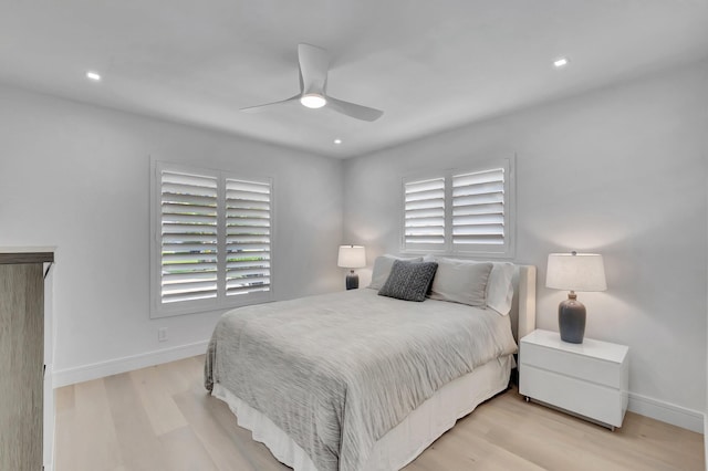 530 NW 14th St, Delray Beach, FL 33444 - bedroom featuring light wood-style floors, baseboards, ceiling fan, and recessed lighting