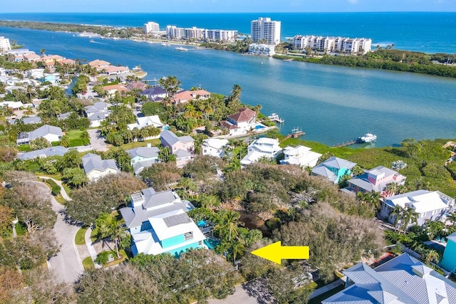 aerial view with a water view