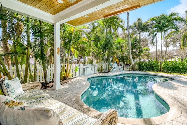 view of swimming pool featuring a patio