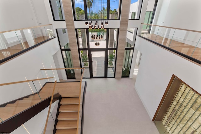 stairs with a towering ceiling