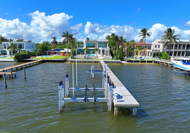 view of dock with a water view