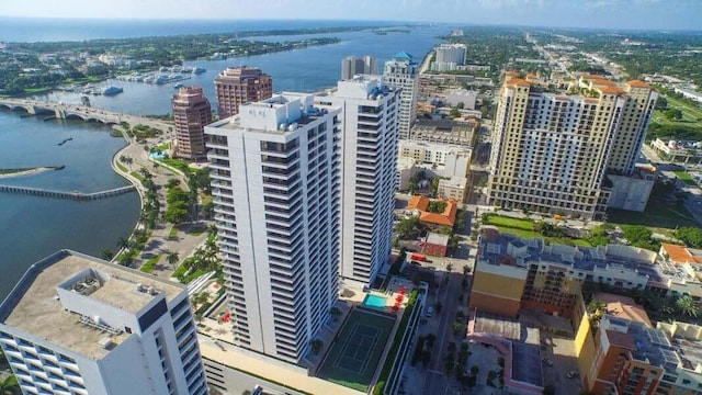 aerial view with a water view