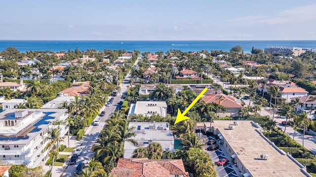 aerial view with a water view and a residential view