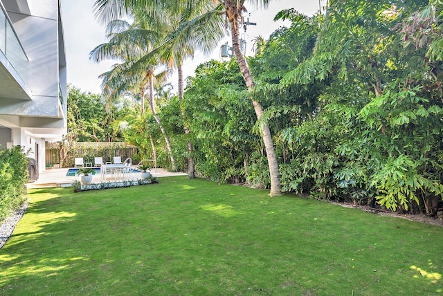 view of yard featuring a fenced in pool