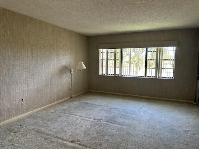 spare room with a textured ceiling, a healthy amount of sunlight, and carpet