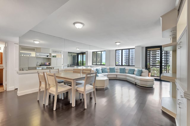 dining area featuring dark hardwood / wood-style flooring