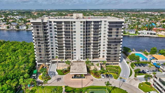 view of building exterior featuring a water view