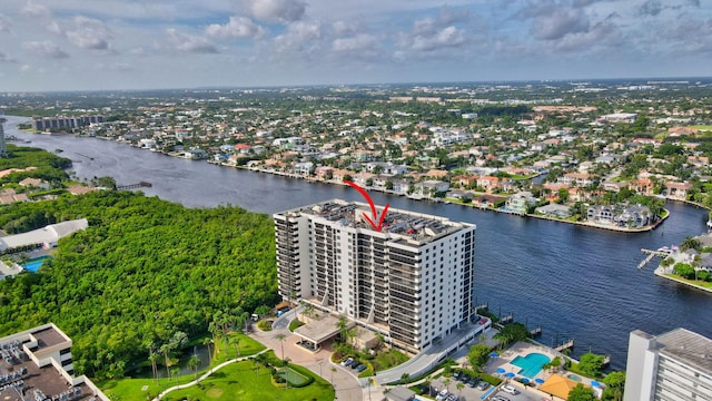 aerial view with a water view