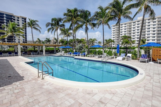 view of pool featuring a patio area