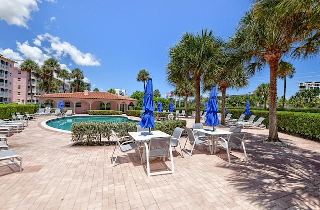 view of swimming pool with a patio area