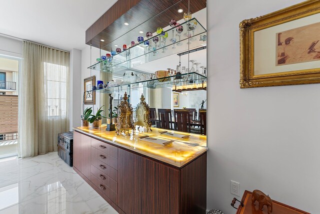 dining space featuring a chandelier