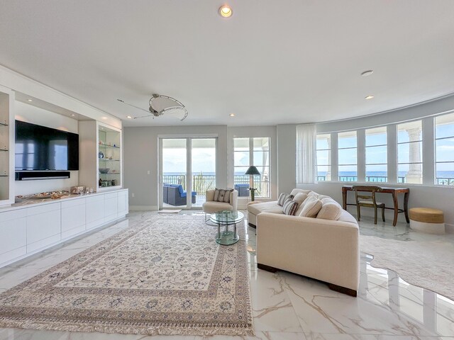 living room with ceiling fan