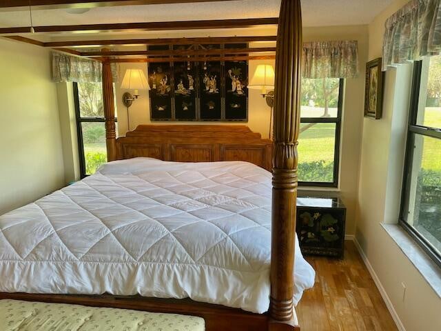 bedroom with multiple windows and wood-type flooring