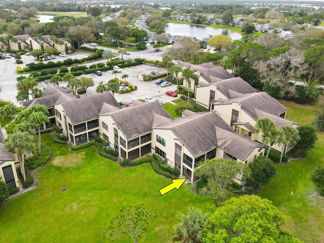 aerial view with a water view