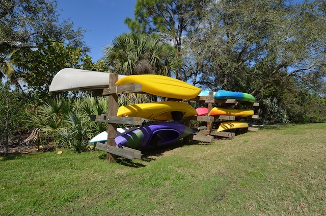 view of play area featuring a lawn