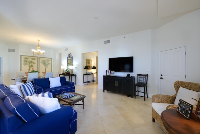 living room featuring a chandelier