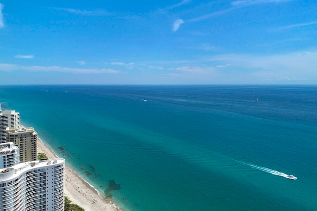 view of water feature with a beach view