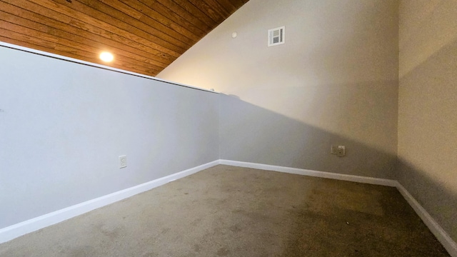 interior space with wooden ceiling and lofted ceiling