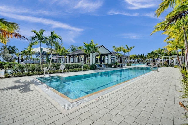 view of pool featuring a patio