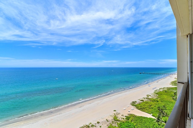 property view of water featuring a beach view