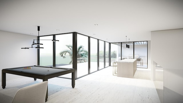 interior space featuring floor to ceiling windows and pool table