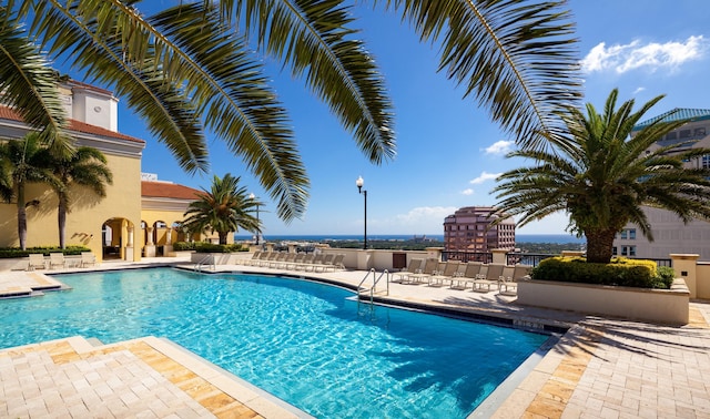 view of pool featuring a patio area