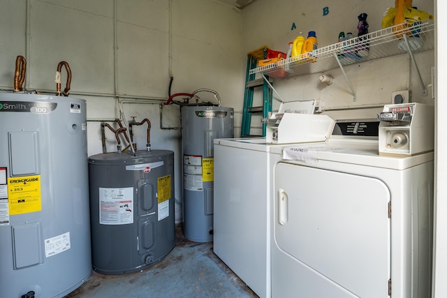 laundry room with washing machine and clothes dryer and water heater