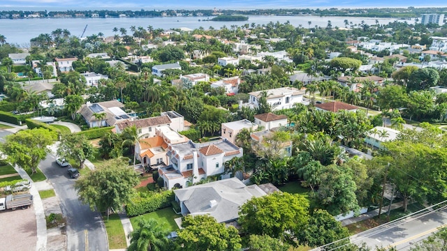 aerial view with a residential view and a water view