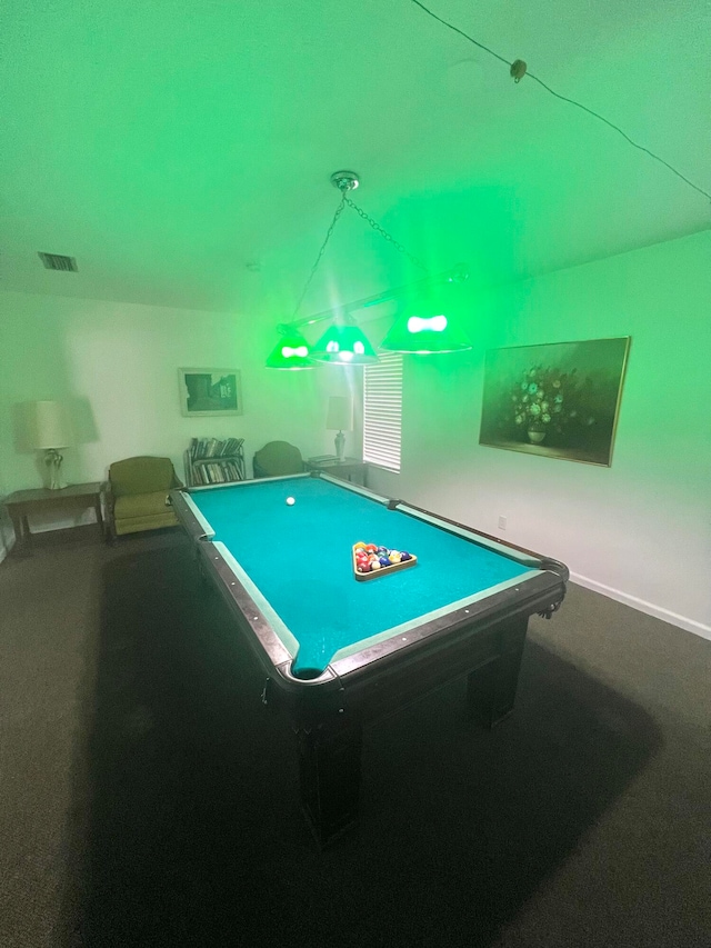 playroom featuring pool table and carpet floors