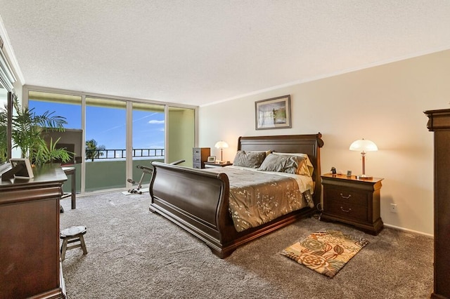 2800 S Ocean Blvd Unit 2-A, Boca Raton, FL 33432 - carpeted bedroom with baseboards, ornamental molding, a textured ceiling, and access to exterior