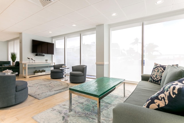 2800 S Ocean Blvd Unit 2-A, Boca Raton, FL 33432 - living area with recessed lighting, visible vents, a drop ceiling, and light wood-style floors